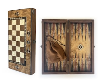 Classic Handmade Massive Wood Backgammon Set Mid Size 43 x 21 cm / 16.5" x 8.2"