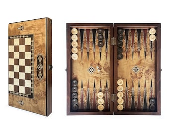 Classic Handmade Massive Wood Backgammon Set Big Size 50 x 25 cm / 19.6 x 9.8 in