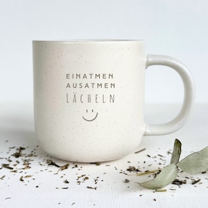 Cup Inhale I - Personalizable - Engraved ceramic cup with a matt surface and stylish touch in speckled pastel white - STYLER