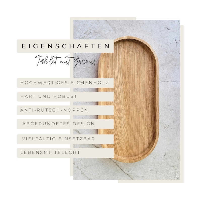 Premium Holztablett Freundschaft 100% FSC® zertifiziertes Eichenholz gewachst mit Anti-Rutsch-Noppen Bild 2