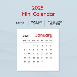 2025 3x3 Mini Calendar Printable Mini Calendar Minimalist Monthly ...