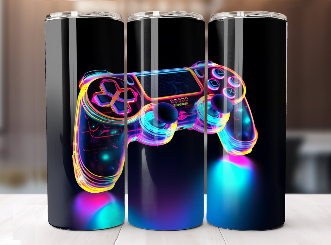3D Game Controller Neon 20 Oz Skinny Tumbler Wrap Sublimation Design ...