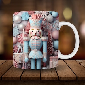 3D Pastel Nutcracker Mug Sublimation, 3D Christmas 11oz, 15oz Mug Sublimation Wrap, Digital Download Mug PNG, Coffee Cup Tea Cup Wrap PNG