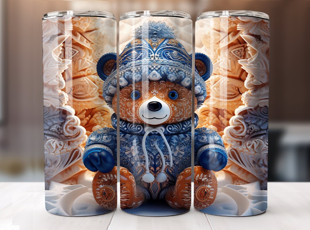 3D Christmas Bear Tumbler Wrap 20 Oz Skinny Tumbler Sublimation Design ...