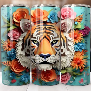 3D Tiger 20 oz Skinny Tumbler Sublimation Design, Straight Tumbler Wrap, Instant Digital Download,3D Animals Tumbler Wraps