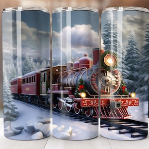 Christmas Train 20 oz Skinny Tumbler Sublimation Design Digital Download PNG Instant Digital Download Train Tumbler PNG Christmas Tumbler