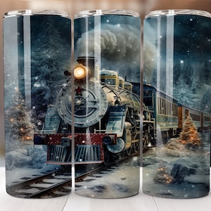 Christmas Train 20 oz Skinny Tumbler Sublimation Design Digital Download PNG Instant Digital Download Train Tumbler PNG Christmas Tumbler