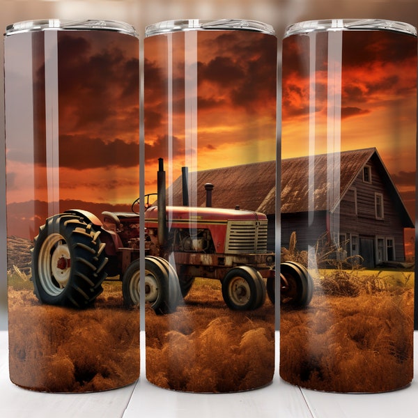 Farm Tractor Tumbler Wrap 20 oz Skinny Tumbler Sublimation Design Digital Download PNG Instant Digital Only, Tractor Farm Rustic Tumbler PNG