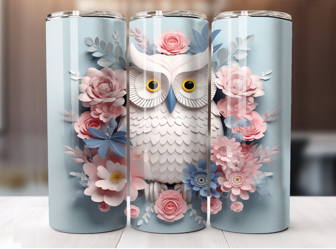 3D Owl 20 Oz Skinny Tumbler Sublimation Design, Straight Tumbler Wrap ...