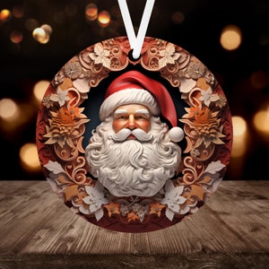 3D Classic Santa Claus Christmas Ornament Sublimation PNG, 300 dpi, Instant Digital Download, Christmas Round Ornament PNG 3D Ornament png