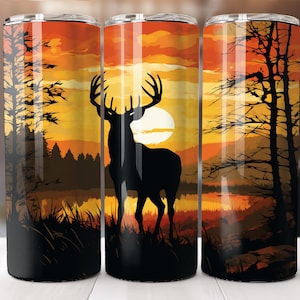 Whitetail Deer Tumbler PNG, 20 oz Skinny Tumbler Sublimation Design, Instant Digital Download PNG, Straight Tumbler Wrap, Deer Hunting Wrap