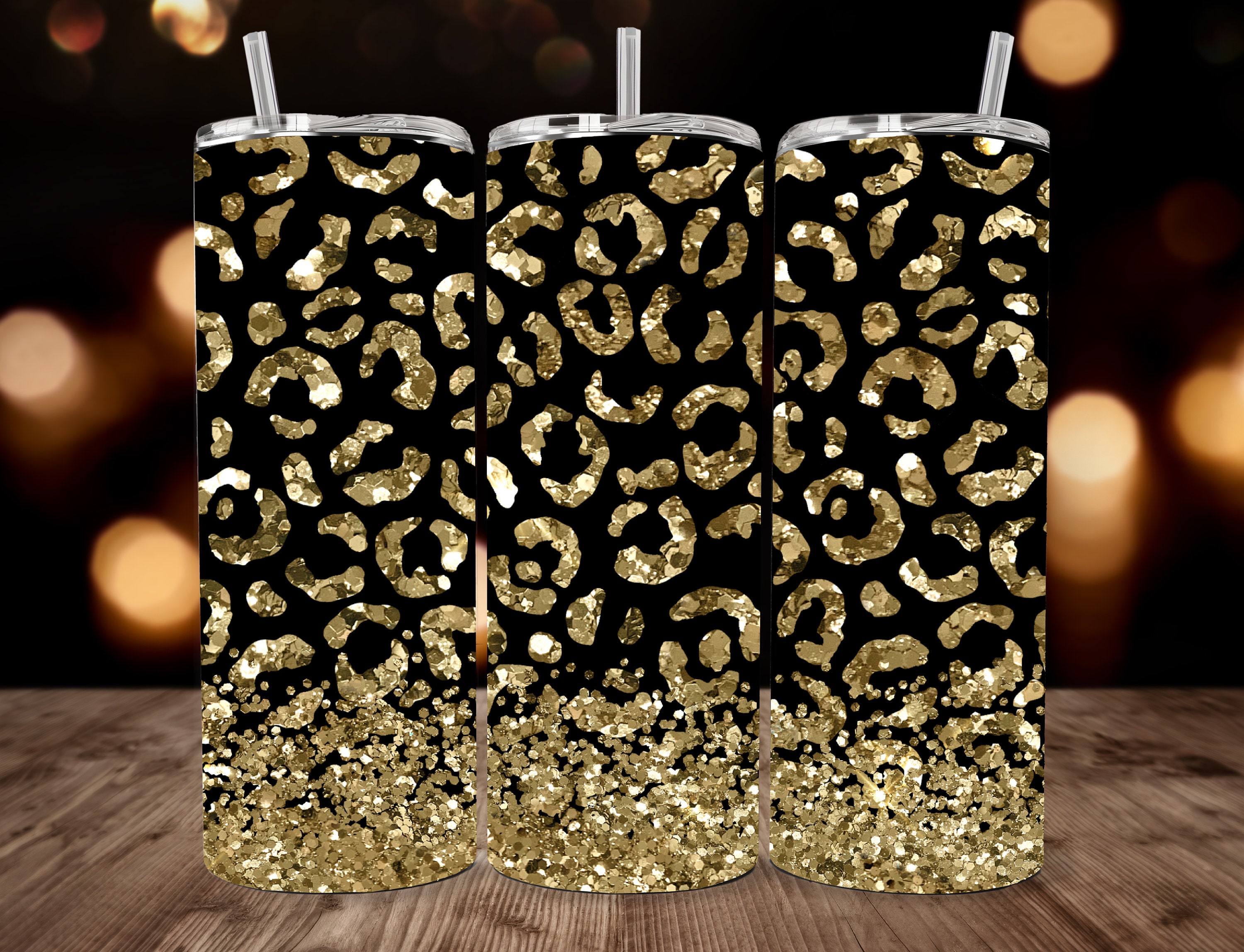 Gold Glitter Cheetah Tumbler 20 Oz Skinny Tumbler Sublimation Design ...