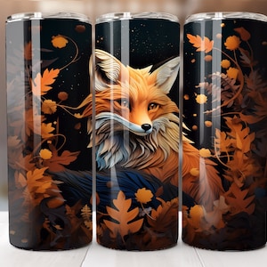 3D Fox Tumbler Wrap 20 oz Skinny Tumbler Sublimation Design Digital Download Instant Digital Only, Fall Autumn Fox Tumbler PNG