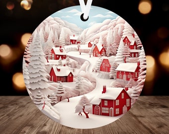 3D Christmas Village Ornament Sublimation PNG, 300 dpi, Instant Digital Download, Christmas Round Ornament PNG Christmas Village PNG