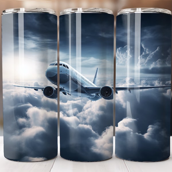 Airplane 20 oz Skinny Tumbler Sublimation Design Digital Download PNG, Plane Aircraft Aeroplane Jet Aviation Tumbler PNG Wrap