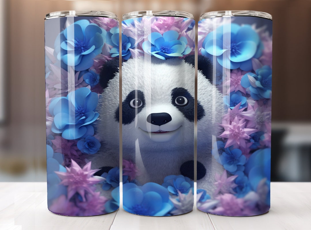 3D Panda 20 Oz Skinny Tumbler Sublimation Design, Straight Tumbler Wrap ...