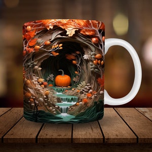 Sublimación de taza de cueva de calabaza 3D, Halloween 3D de 11 oz, envoltura de taza de 15 oz Descarga digital PNG, envoltura de taza de té de taza de café 3D Break Through