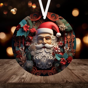 3D Santa Claus Christmas Ornament Sublimation PNG, 300 dpi, Instant Digital Download, Christmas Round Ornament PNG 3D Christmas Ornament