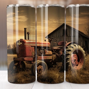Tractor 20 oz Skinny Tumbler Sublimation Design Digital Download PNG Instant Digital Only, Tractor Farm Rustic Tumbler PNG Wrap