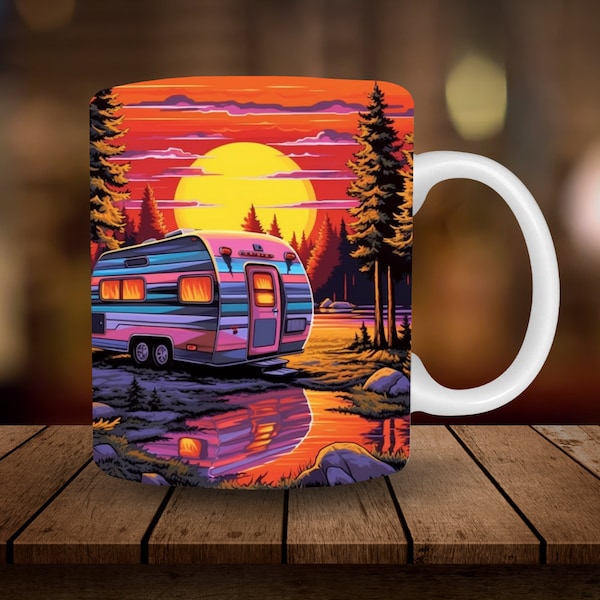 Camper Sublimation 11oz, 15oz Mug Sublimation Wrap, Digital Download Mug PNG Camping Retro Camper RV Coffee Cup Tea Cup Wrap PNG