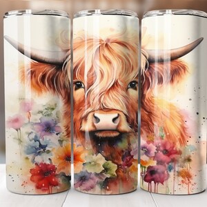 Highland Cow 20 oz Skinny Tumbler Sublimation Design, Instant Digital Download, Straight Tumbler Wrap