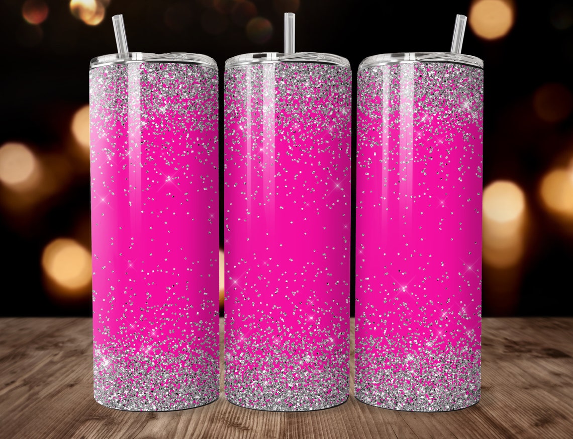 Pink Glitter Tumbler Wrap 20 Oz Skinny Tumbler Sublimation Design ...