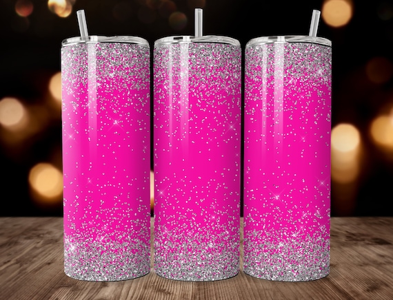 Pink Glitter Tumbler Wrap 20 oz Skinny Tumbler Sublimation Design, Straight Tumbler Wrap Instant Digital Download ONLY PNG Hot Pink Glitter