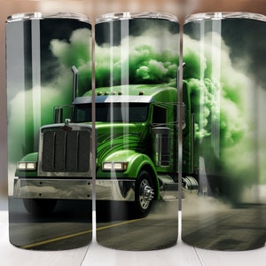 Semi Truck 20 oz Skinny Tumbler Sublimation Design Digital Download PNG Instant Digital Only, Green Semi Diesel Trucker Tumbler PNG Wrap