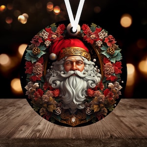 3D Santa Claus Christmas Ornament Sublimation PNG, 300 dpi, Instant Digital Download, Christmas Round Ornament PNG 3D Christmas Ornament