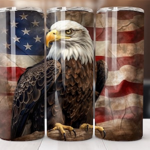 4th of Juli Weißkopfseeadler rustikale amerikanische Flagge 20 Oz Skinny Sublimation Tumbler Wrap digitales Design PNG Datei Download