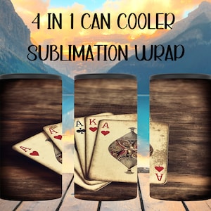 Jugando a las cartas 4 en 1 puede enfriar la sublimación PNG, 4 en 1 Cooler Tumbler Cup Wrap Design Descargar, Poker Can Cooler