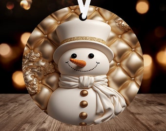 3D Gold Snowman Ornament Sublimation PNG, 300 dpi, Instant Digital Download, Christmas Round Ornament PNG  Gold Snowman Ornament