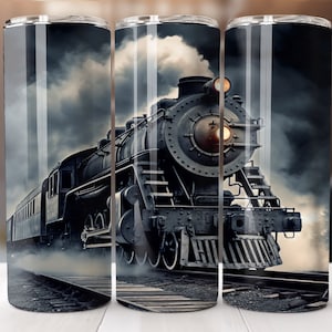 Steam Train Tumbler Wrap 20 oz Skinny Tumbler Sublimation Design Digital Download PNG Instant Digital Only, Antique Train Tumbler PNG