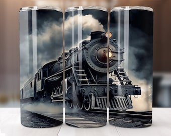 Steam Train Tumbler Wrap 20 oz Skinny Tumbler Sublimation Design Digital Download PNG Instant Digital Only, Antique Train Tumbler PNG