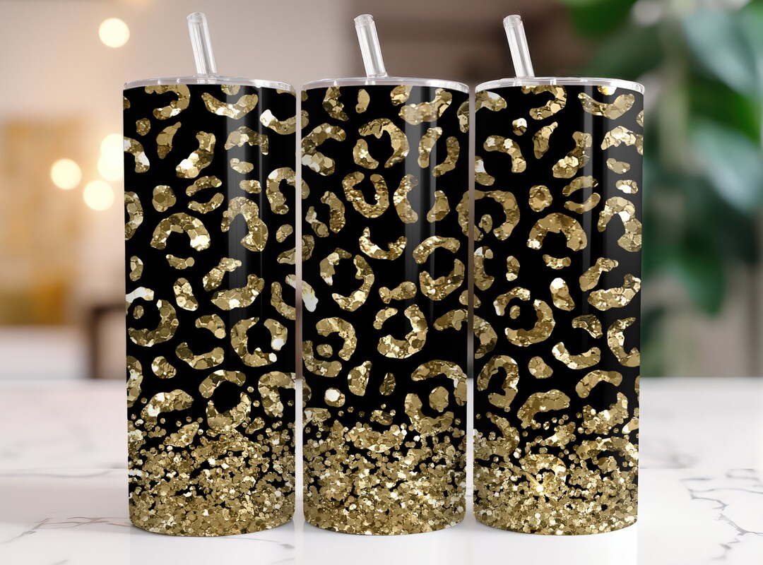 Gold Glitter Cheetah Tumbler 20 Oz Skinny Tumbler Sublimation Design ...