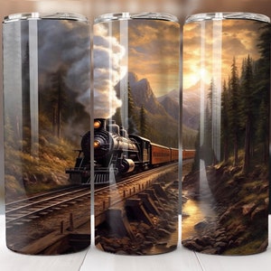 Train 20 oz Skinny Tumbler Sublimation Design Digital Download PNG Instant Digital Only, Train Tumbler PNG Wrap