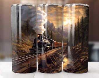 Train 20 oz Skinny Tumbler Sublimation Design Digital Download PNG Instant Digital Only, Train Tumbler PNG Wrap