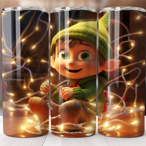 Cute Elf Christmas 20 oz Skinny Tumbler Sublimation Design, Straight Tumbler Wrap, Instant Digital Download PNG,