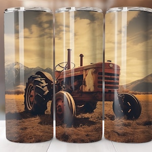 Tractor 20 oz Skinny Tumbler Sublimation Design Digital Download PNG Instant Digital Only, Tractor Farm Rustic Tumbler PNG Wrap