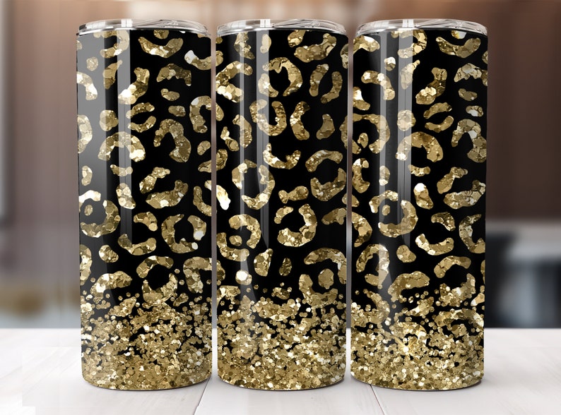 Gold Glitter Cheetah Tumbler 20 Oz Skinny Tumbler Sublimation Design ...