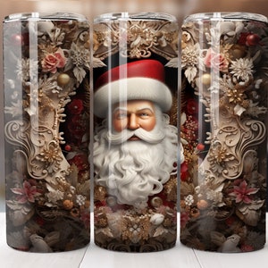 3D Classic Santa Tumbler Wrap 20 oz Skinny TumblerSublimation Design, Straight Tumbler Wrap, Instant Digital Download Winter Santa Claus PNG