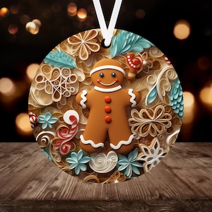 3D Gingerbread Man Ornament Sublimation PNG, 300 dpi, Instant Digital Download, Christmas Round Ornament PNG Christmas Gingerbread Men PNG
