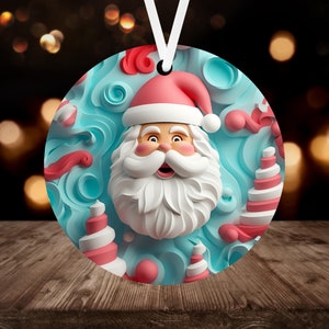 3D Santa Claus Christmas Ornament Sublimation PNG, 300 dpi, Instant Digital Download, Christmas Round Ornament PNG 3D Pink Blue Ornament png