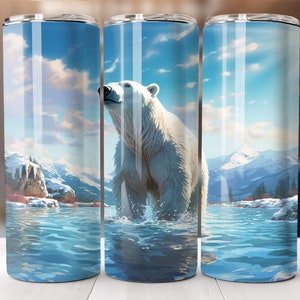 Polar Bear 20 oz Skinny Tumbler Wrap Sublimation Design, Straight Tumbler Wrap, Digital Download PNG, Watercolor Polar Bear Tumbler