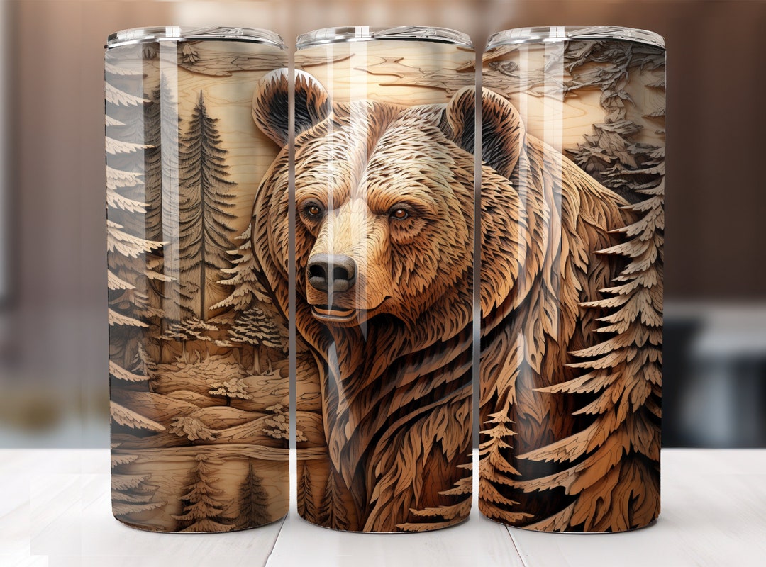 3D Grizzly Bear Tumbler PNG, 20 Oz Skinny Tumbler Sublimation Design ...