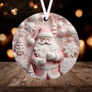 3D Pink Santa Claus Christmas Ornament Sublimation PNG, 300 dpi, Instant Digital Download, Christmas Round Ornament PNG 3D Ornament png