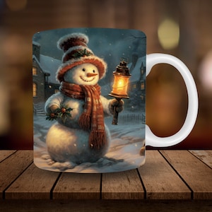 Snowman Mug Sublimation, Christmas Winter Snow 11oz, 15oz Mug Sublimation Wrap, Digital Download Mug PNG, Coffee Cup Tea Cup Wrap PNG