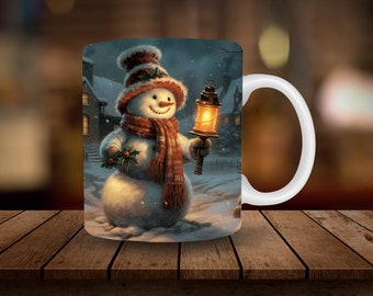 Schneemann Becher Sublimation, Weihnachten Winter Schnee 11 Unzen, 15 Unzen Becher Sublimation Wrap, digitaler Download Becher PNG, Kaffeetasse Teetasse Wrap PNG