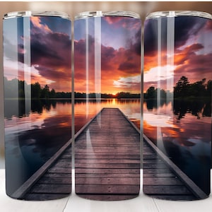 Lake Scene Tumbler Wrap Slim 20 oz Tumbler Wrap Direktnedladdning PNG-filer, Lake Tumbler PNG Digital Nedladdning