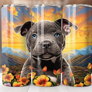 Pitbull Puppy Tumbler Wrap 20 oz Skinny Tumbler Sublimacja Design, Prosta owijka Tumbler, Natychmiastowe pobieranie cyfrowe PNG, Owijka Tumbler dla psa